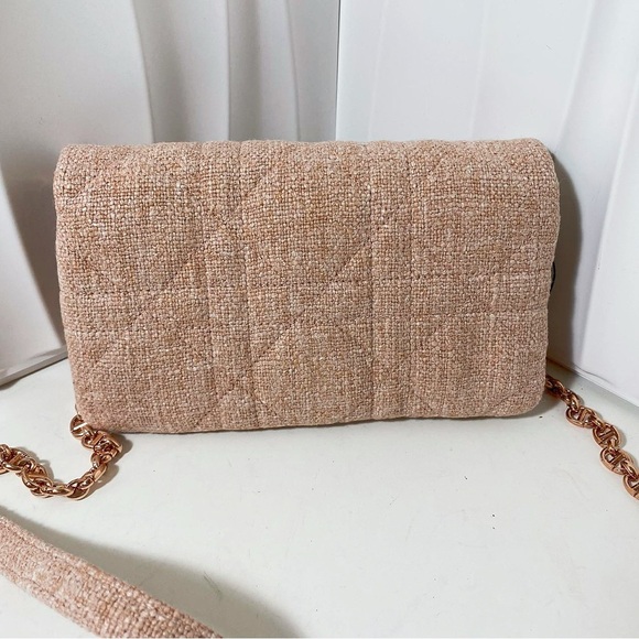 Dior Caro Quilted Tweed WOC Crossbody Bag in Blush - Picture 3 of 12